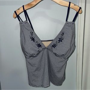 Coco Beach Striped Metallic Navy White Swim Top Size XL NWT!